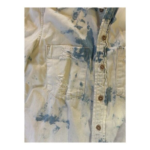 Mother Denim Double Foxy XS Button Down Shirt Clouds Blue Tie Dye Distressed - Picture 9 of 10